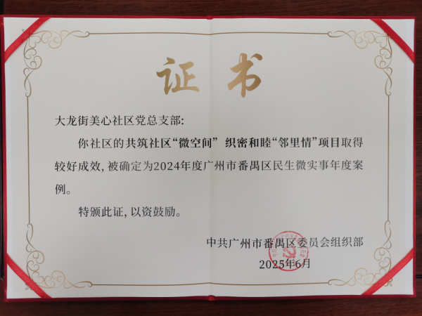 满瑞网 番禺区大龙街两个“民生微实事”项目获评“2024年广州市番禺区民生微实事年度案例”
